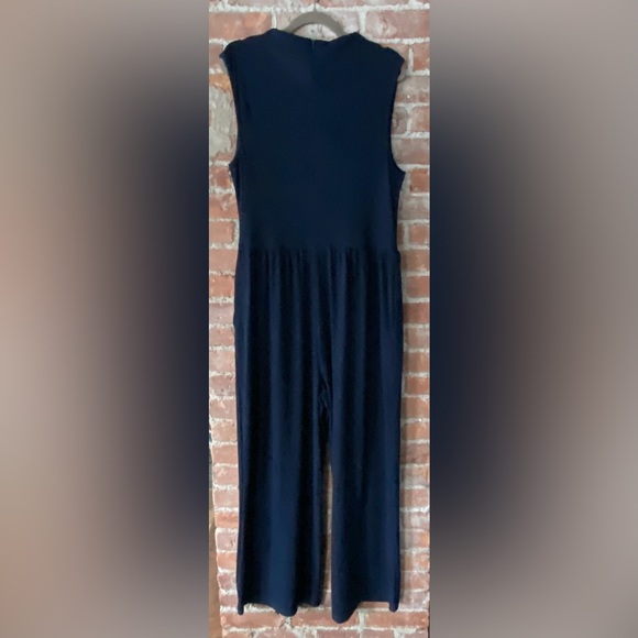NWT PRETTYGARDEN Elegant Navy Sleeveless Long Jumpsuit, Ribbed Knit, Mock Neck - Picture 9 of 15